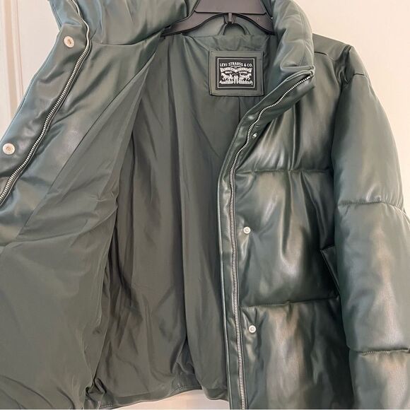 Levi Strauss Faux Leather Stand Collar Puffer Jacket, Spruce Green Size XXL NWT - Picture 6 of 11